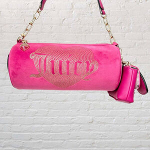 Juicy Couture Y2K McBling Hot Pink Velour Barrel Bag 2000s Glam Heritage Heiress